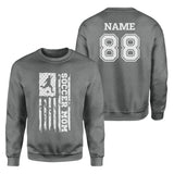 Soccer Mom Vertical Flag With Soccer Player Name on a Sweatshirt with a White Graphic