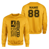 Soccer Dad Vertical Flag With Soccer Player Name on a Sweatshirt with a Black Graphic