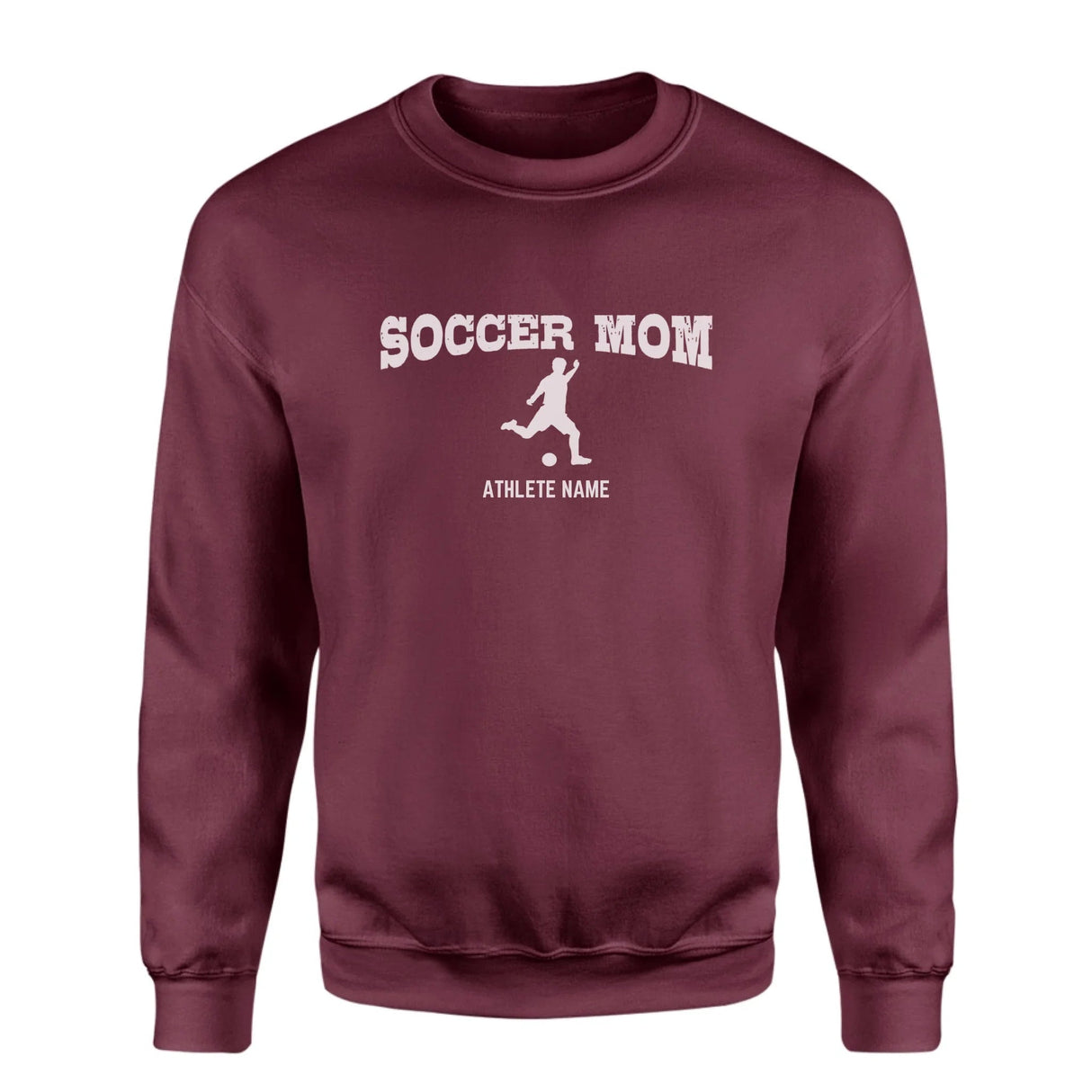 Soccer Mom with Soccer Player Icon and Soccer Player Name on a Sweatshirt with a White Graphic