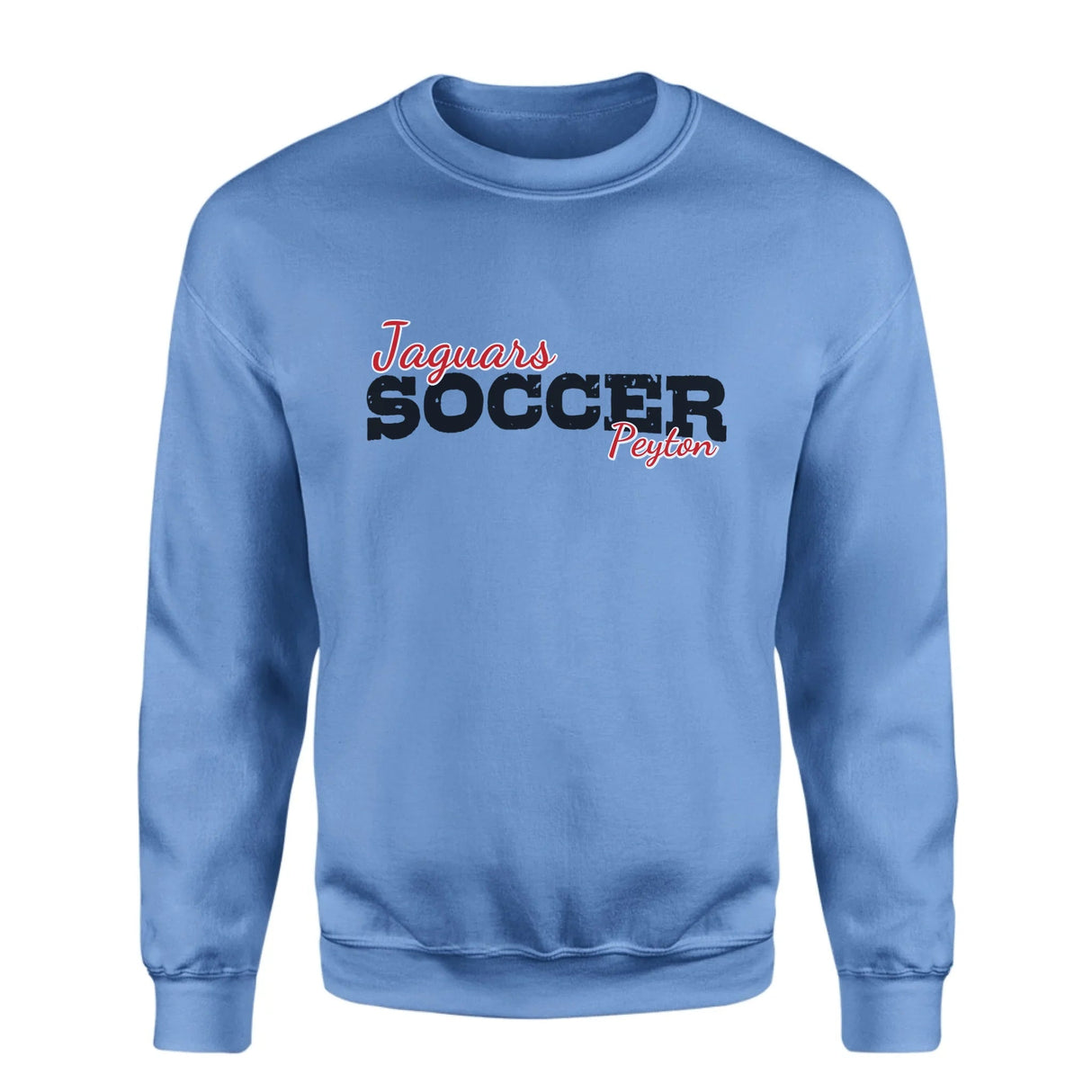 Custom Soccer Mascot and Soccer Player Name on a Sweatshirt with a Black Graphic