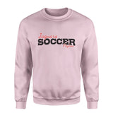 Custom Soccer Mascot and Soccer Player Name on a Sweatshirt with a Black Graphic