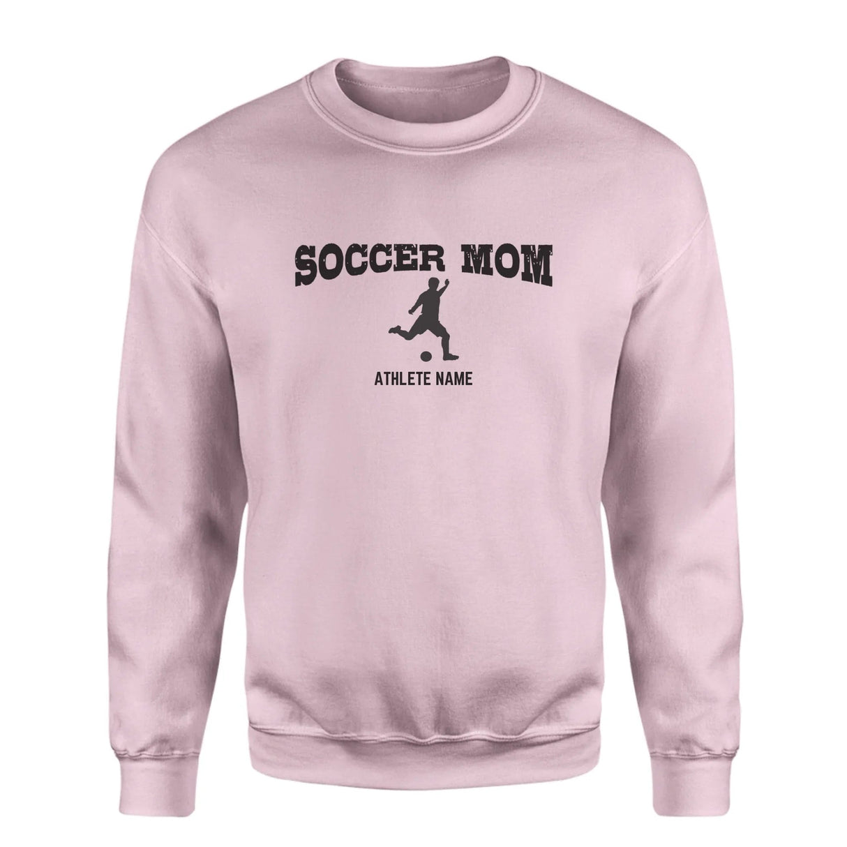 Soccer Mom with Soccer Player Icon and Soccer Player Name on a Sweatshirt with a Black Graphic