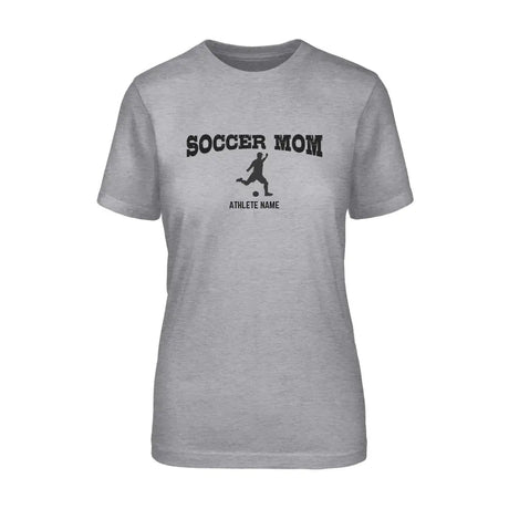 Soccer Mom with Soccer Player Icon and Soccer Player Name on a Unisex T-Shirt with a Black Graphic