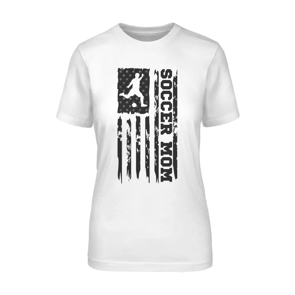 Soccer Mom Vertical Flag on a Unisex T-Shirt with a Black Graphic