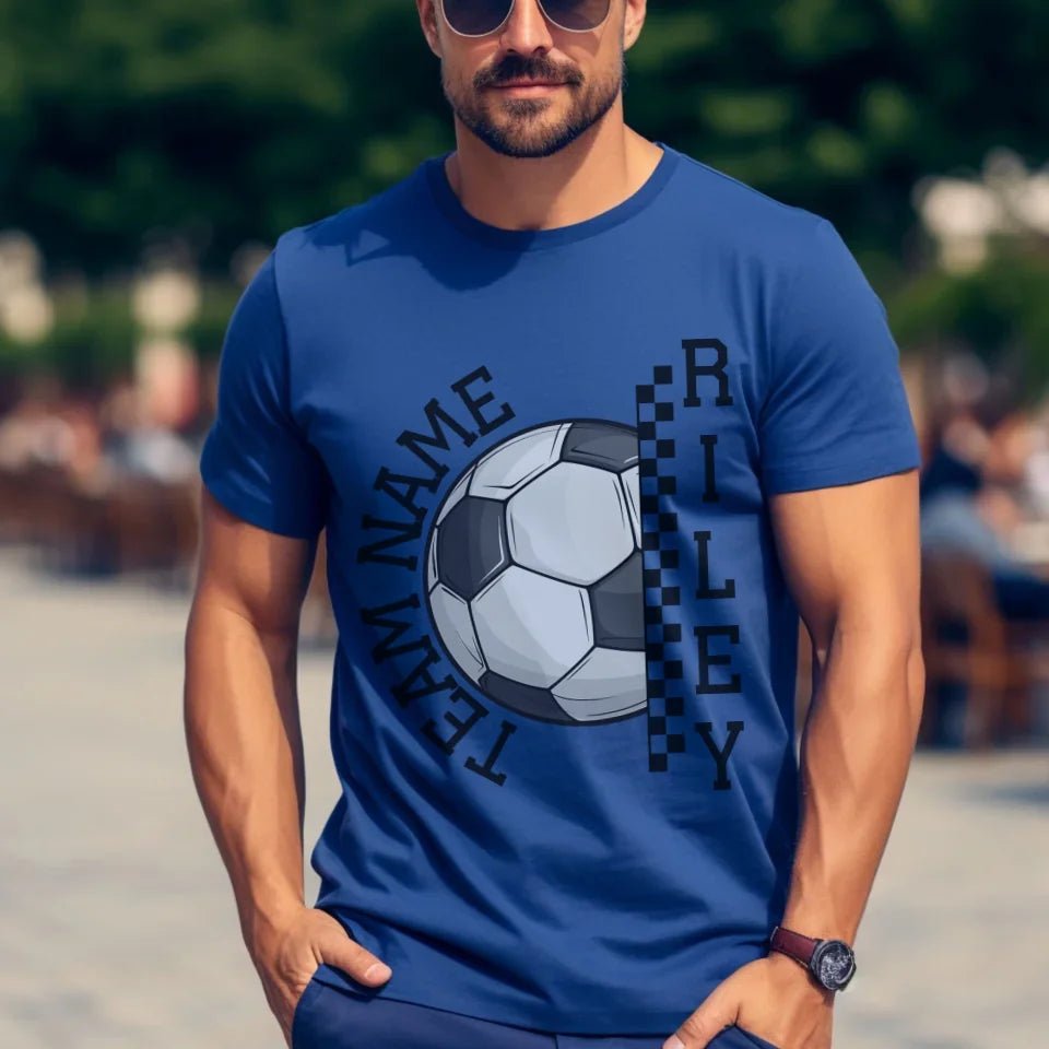 Personalized Soccer Shirt With Team and Soccer Player Name on a Unisex T-Shirt