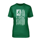 Soccer Grandma Vertical Flag on a Unisex T-Shirt with a White Graphic