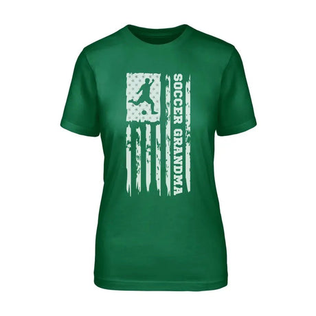 Soccer Grandma Vertical Flag on a Unisex T-Shirt with a White Graphic