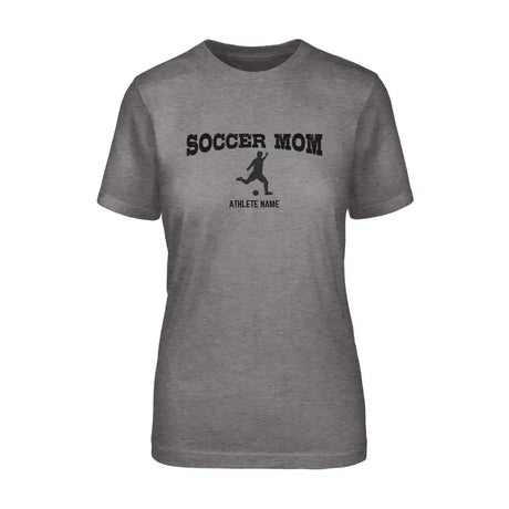Soccer Mom with Soccer Player Icon and Soccer Player Name on a Unisex T-Shirt with a Black Graphic