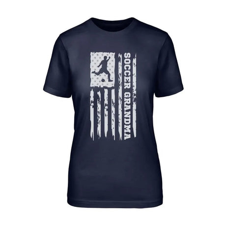 Soccer Grandma Vertical Flag on a Unisex T-Shirt with a White Graphic