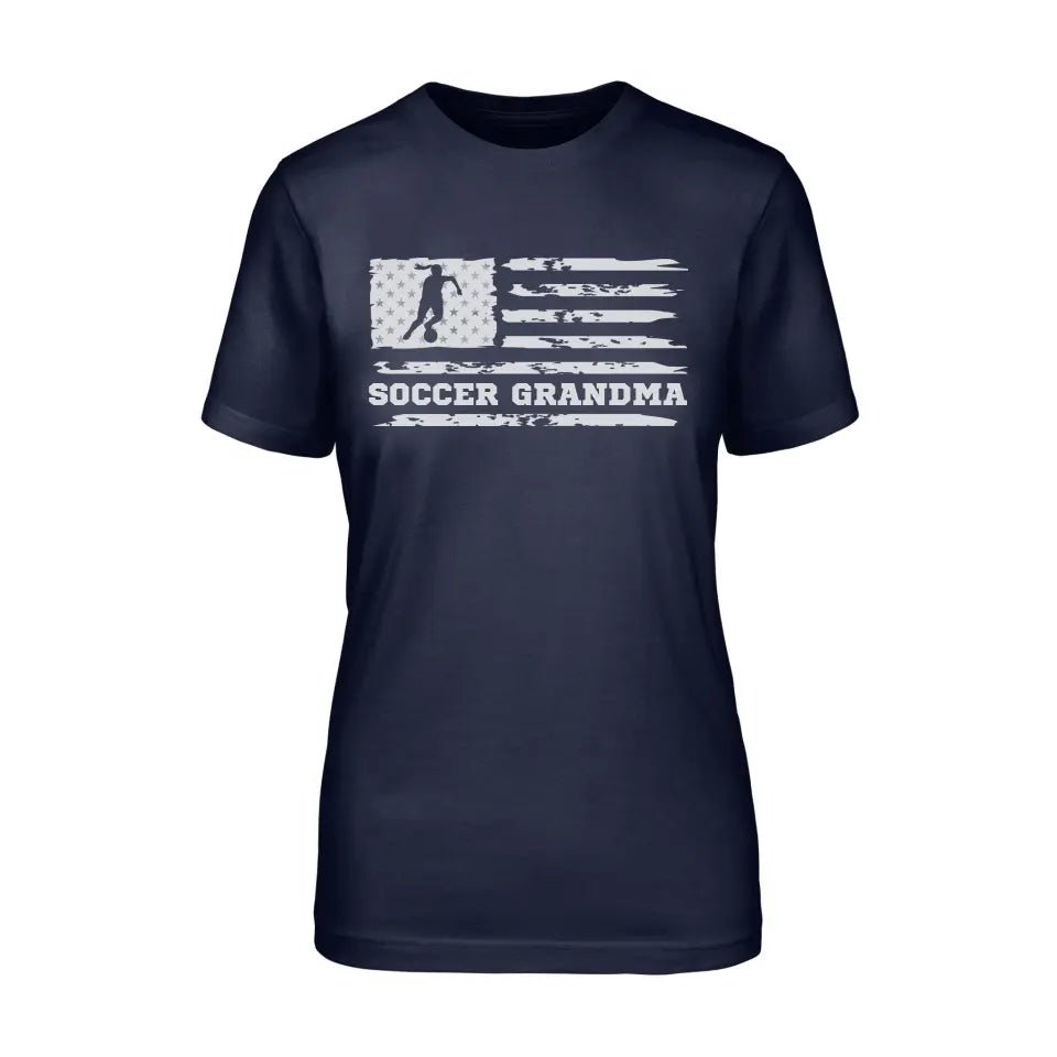 Soccer Grandma Horizontal Flag on a Unisex T-Shirt with a White Graphic