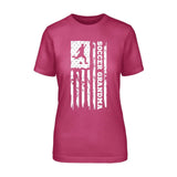 Soccer Grandma Vertical Flag on a Unisex T-Shirt with a White Graphic