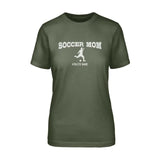 Soccer Mom with Soccer Player Icon and Soccer Player Name on a Unisex T-Shirt with a White Graphic