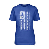 Soccer Grandma Vertical Flag on a Unisex T-Shirt with a White Graphic