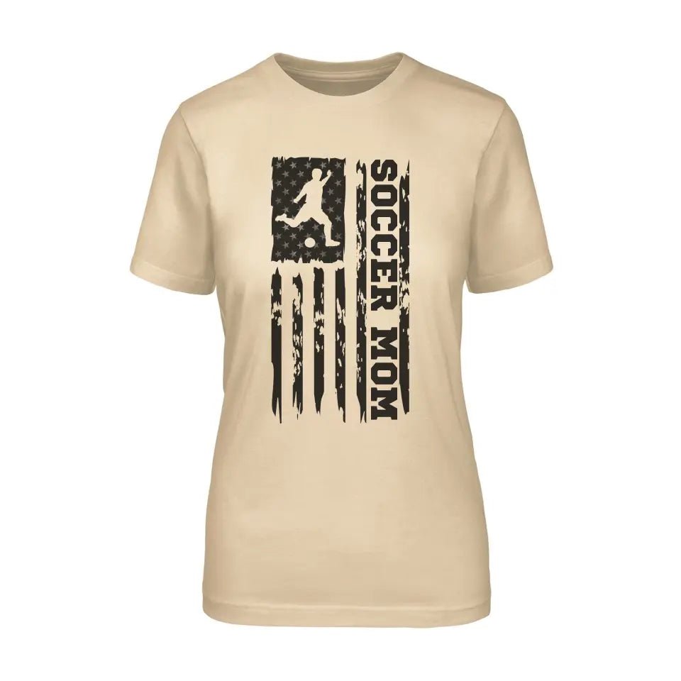 Soccer Mom Vertical Flag on a Unisex T-Shirt with a Black Graphic