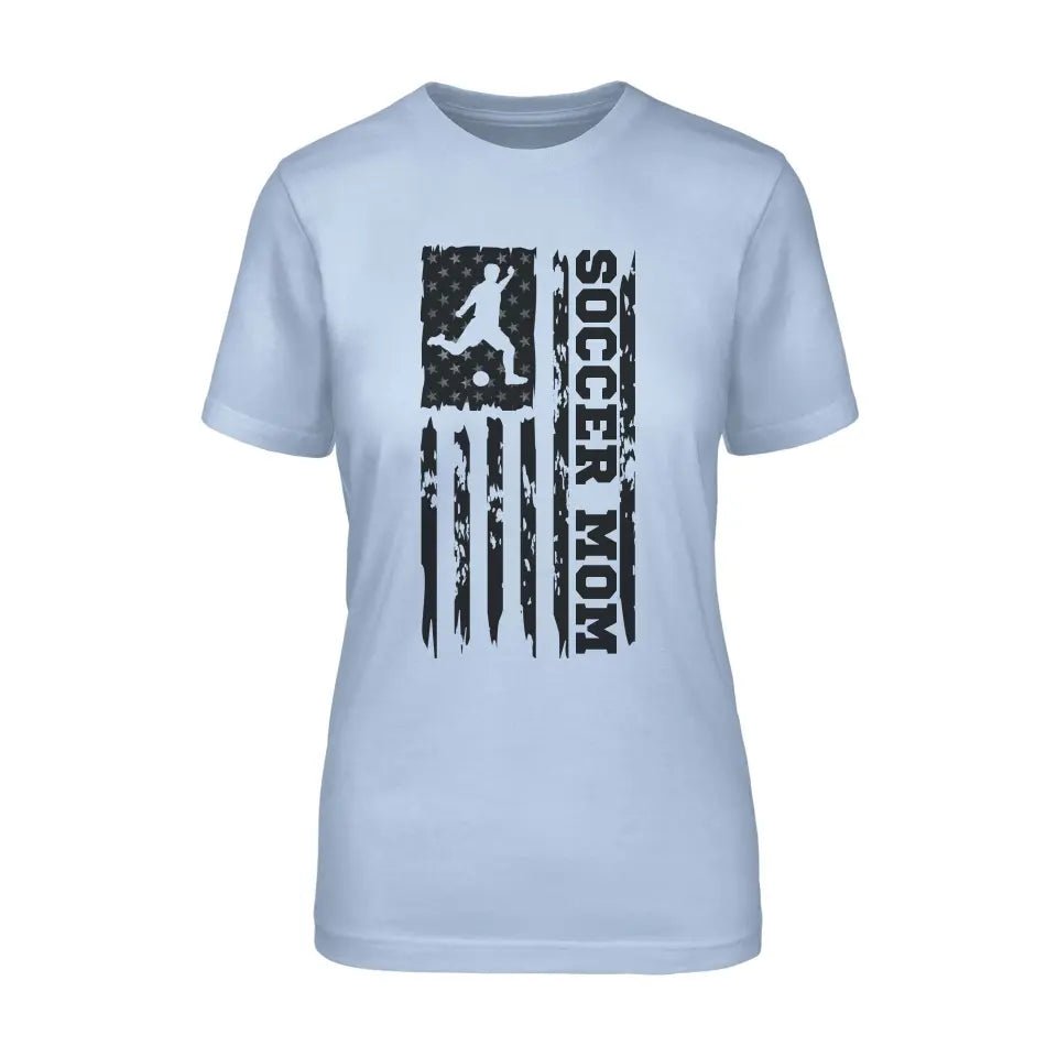 Soccer Mom Vertical Flag on a Unisex T-Shirt with a Black Graphic