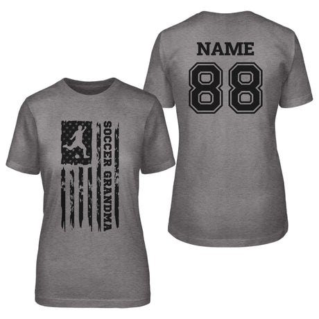 Soccer Grandma Vertical Flag With Soccer Player Name on a Unisex T-Shirt with a Black Graphic