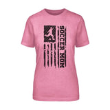 Soccer Mom Vertical Flag on a Unisex T-Shirt with a Black Graphic