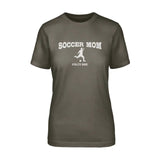 Soccer Mom with Soccer Player Icon and Soccer Player Name on a Unisex T-Shirt with a White Graphic