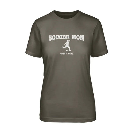 Soccer Mom with Soccer Player Icon and Soccer Player Name on a Unisex T-Shirt with a White Graphic