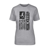 Soccer Mom Vertical Flag on a Unisex T-Shirt with a Black Graphic