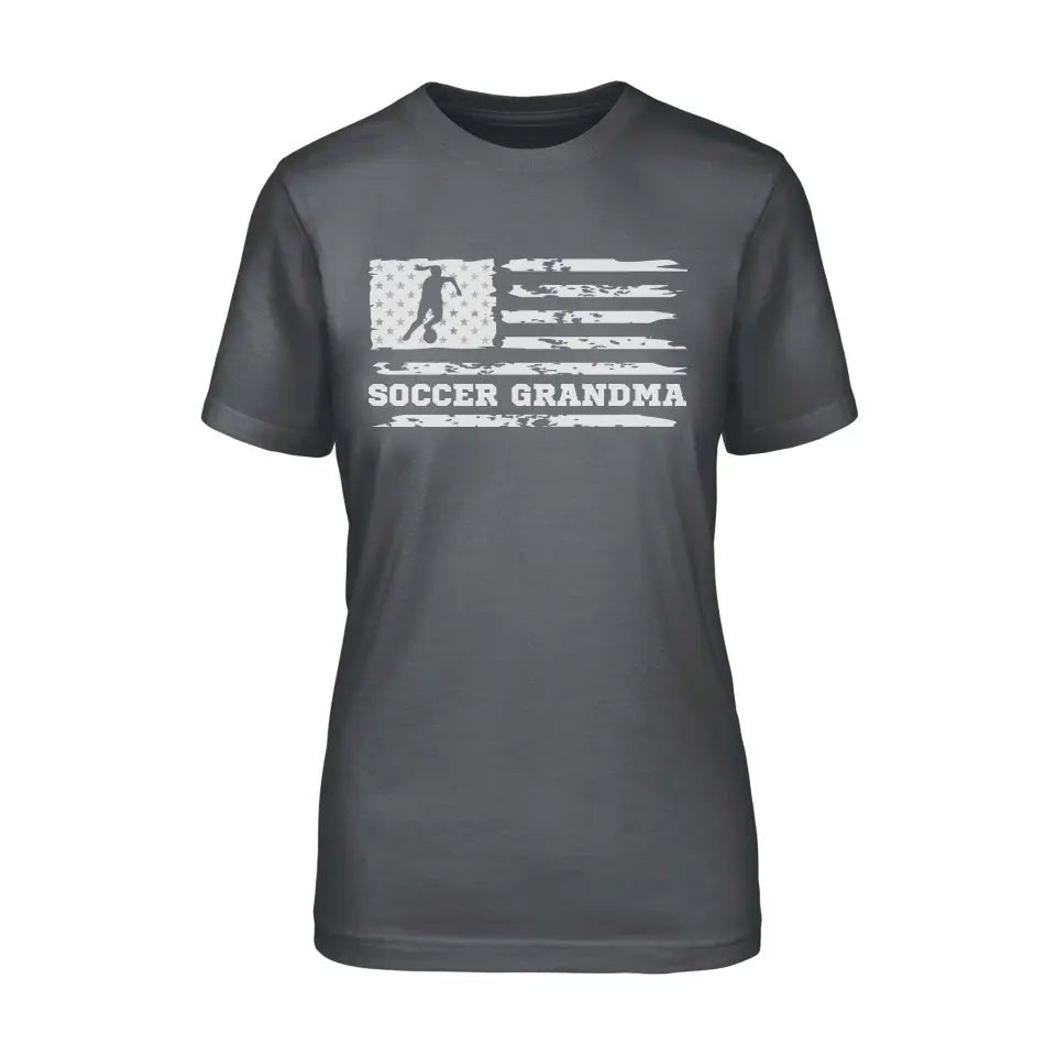 Soccer Grandma Horizontal Flag on a Unisex T-Shirt with a White Graphic