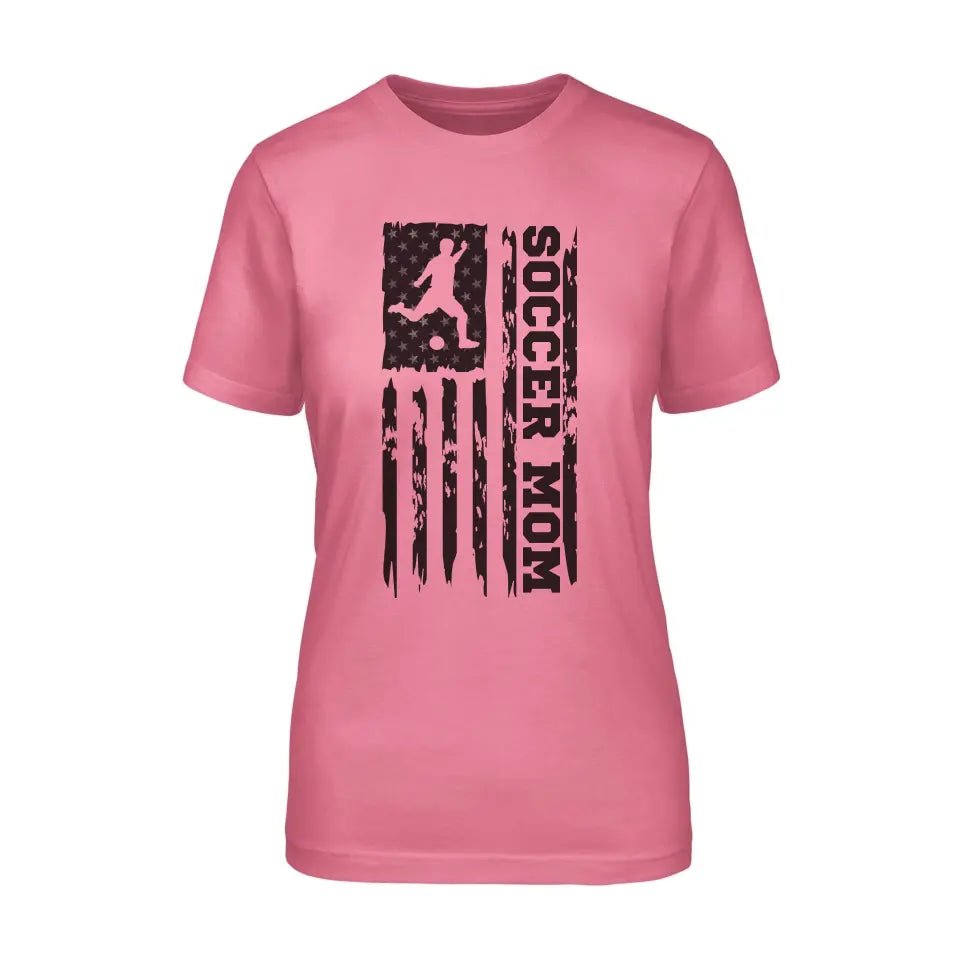 Soccer Mom Vertical Flag on a Unisex T-Shirt with a Black Graphic