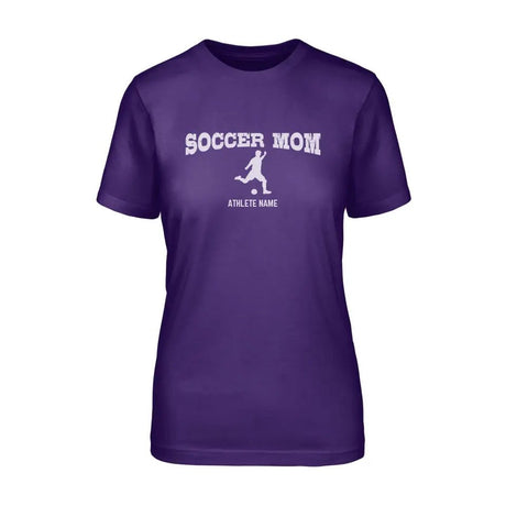 Soccer Mom with Soccer Player Icon and Soccer Player Name on a Unisex T-Shirt with a White Graphic