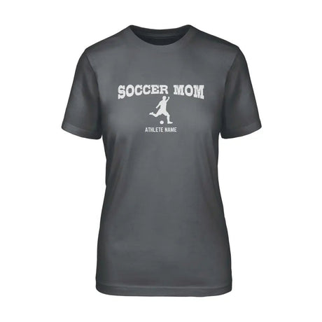 Soccer Mom with Soccer Player Icon and Soccer Player Name on a Unisex T-Shirt with a White Graphic