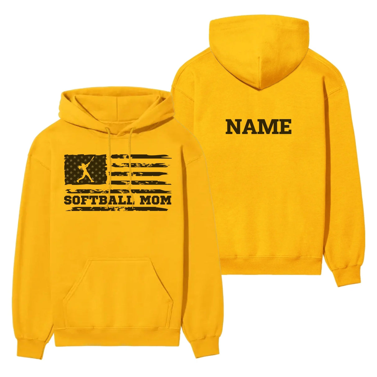 Softball Mom Horizontal Flag With Softball Player Name on a Hoodie with a Black Graphic