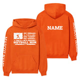 Softball Mom Horizontal Flag With Softball Player Name on a Hoodie with a White Graphic