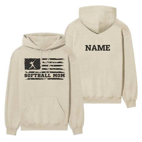 Softball Mom Horizontal Flag With Softball Player Name on a Hoodie with a Black Graphic