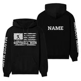 Softball Mom Horizontal Flag With Softball Player Name on a Hoodie with a White Graphic