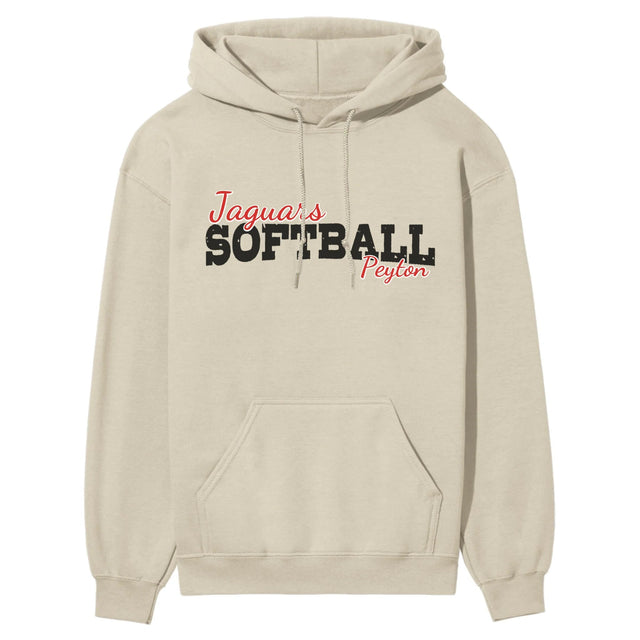 Custom Softball Mascot and Softball Player Name on a Hoodie with a Black Graphic