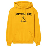 Softball Mom with Softball Player Icon and Softball Player Name on a Hoodie with a Black Graphic