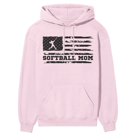 Softball Mom Horizontal Flag on a Hoodie with a Black Graphic