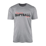 Custom Softball Mascot and Softball Player Name on a Men's T-Shirt with a Black Graphic