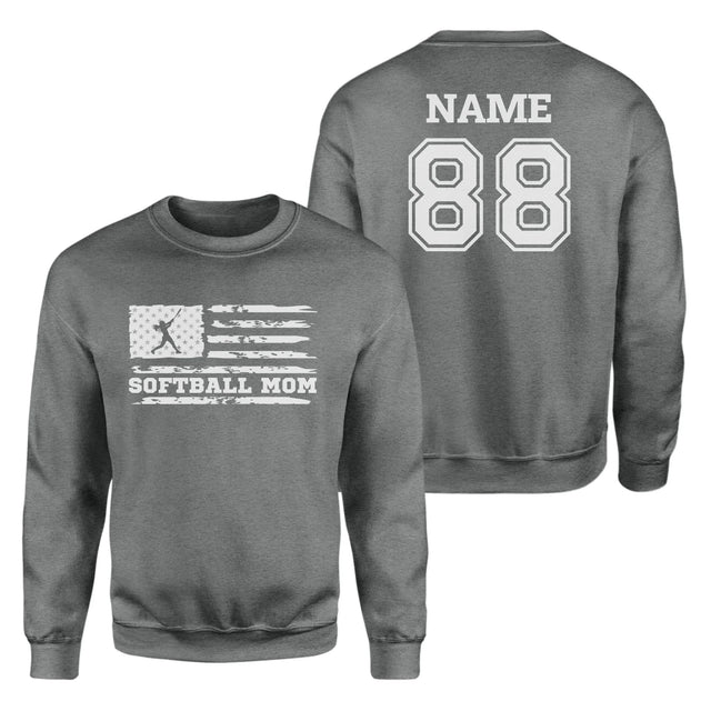 Softball Mom Horizontal Flag With Softball Player Name on a Sweatshirt with a White Graphic