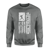 Softball Mom Vertical Flag on a Sweatshirt with a White Graphic