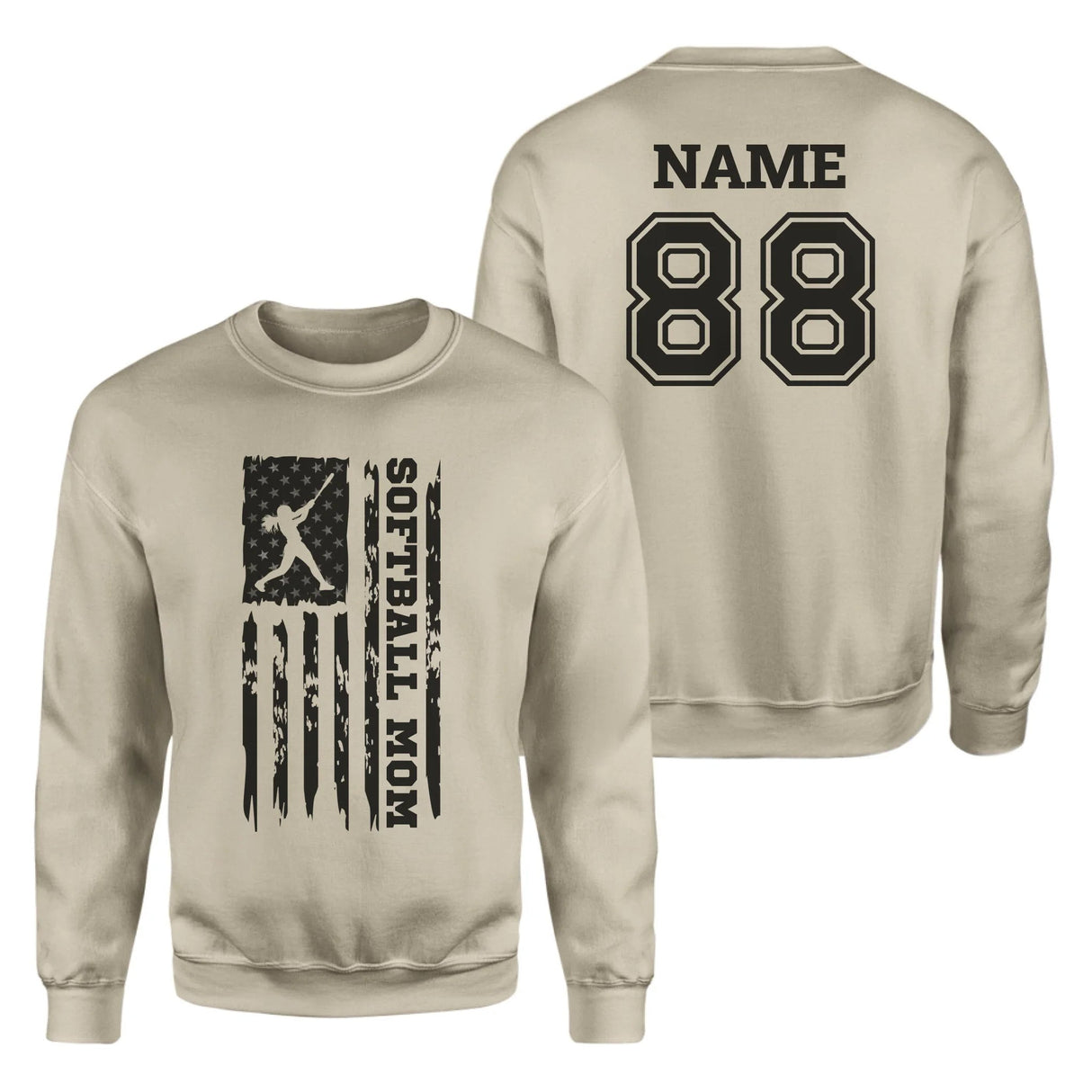 Softball Mom Vertical Flag With Softball Player Name on a Sweatshirt with a Black Graphic