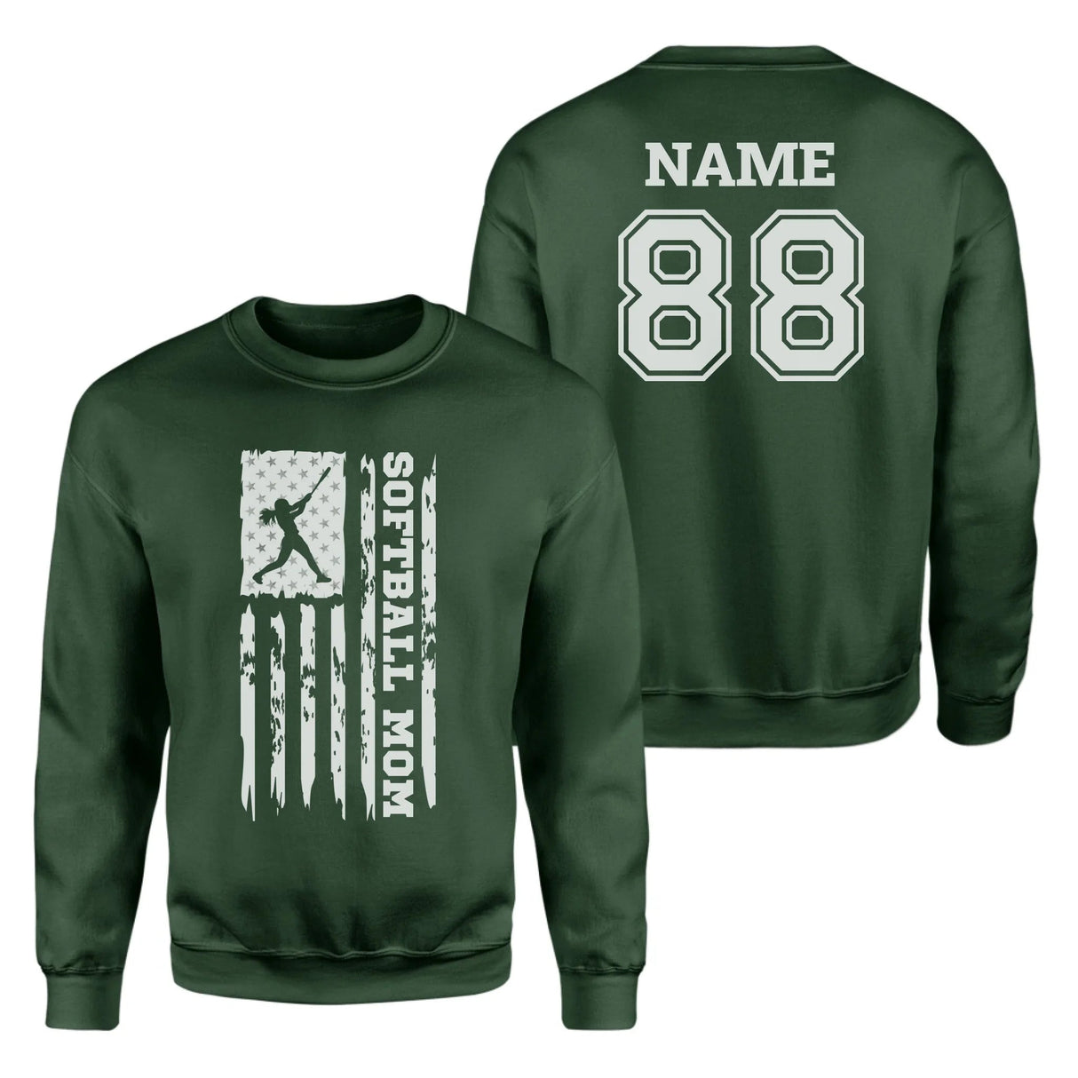 Softball Mom Vertical Flag With Softball Player Name on a Sweatshirt with a White Graphic