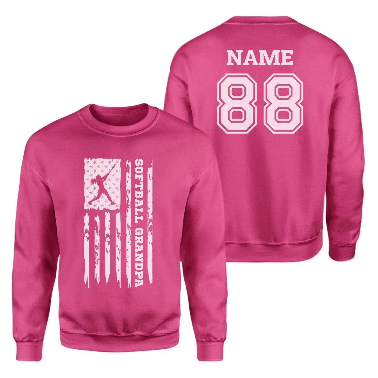 Softball Grandpa Vertical Flag With Softball Player Name on a Sweatshirt with a White Graphic