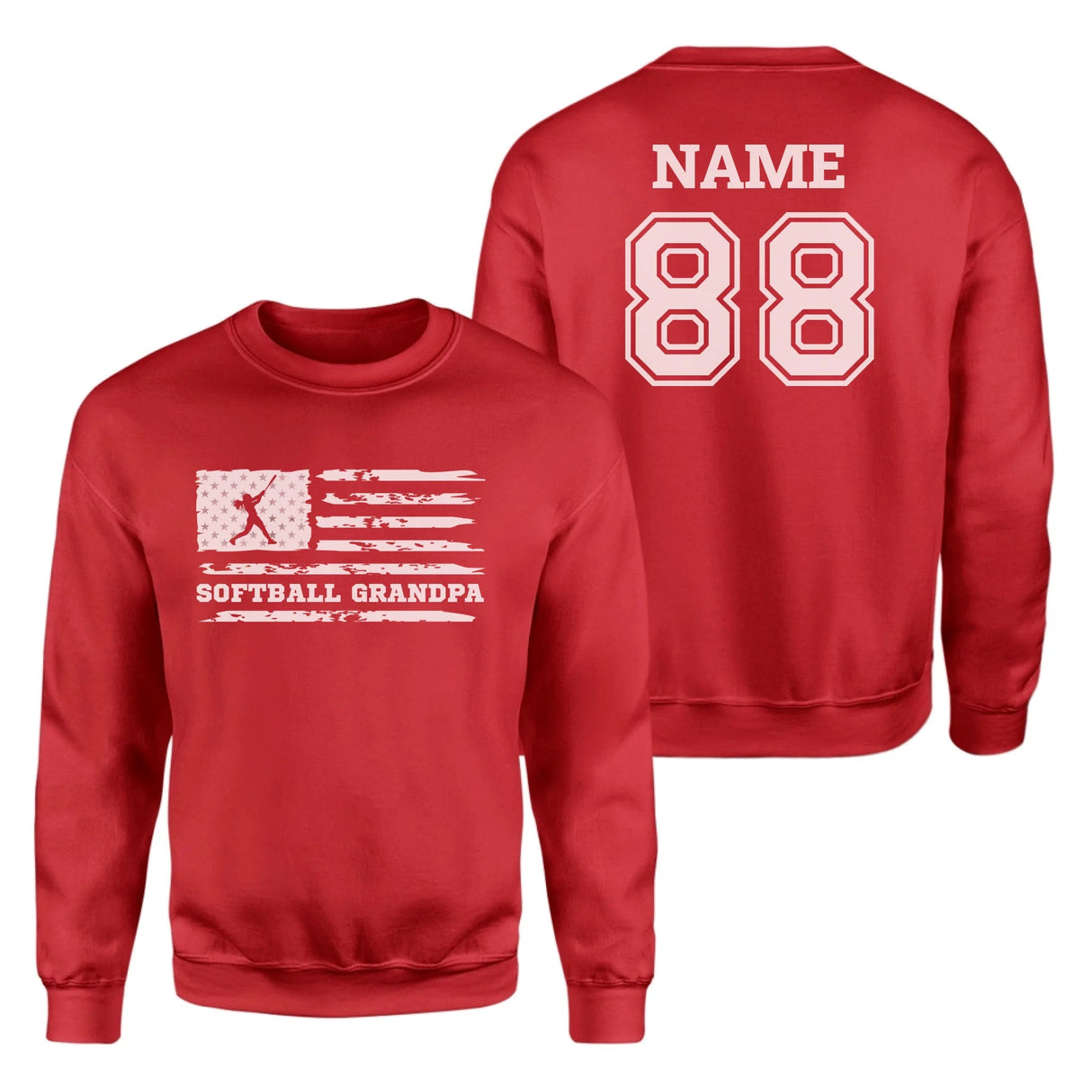 Softball Grandpa Horizontal Flag With Softball Player Name on a Sweatshirt with a White Graphic