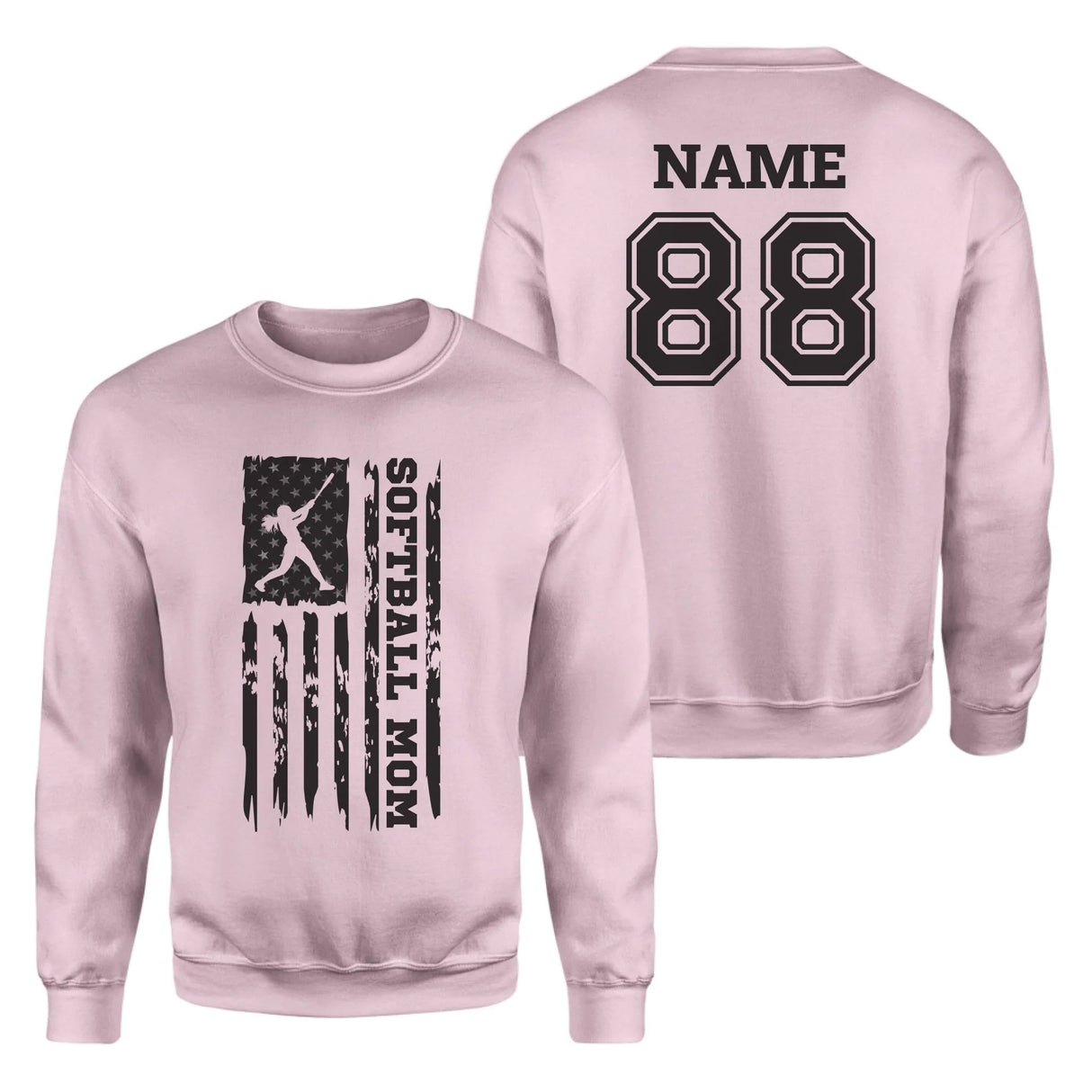 Softball Mom Vertical Flag With Softball Player Name on a Sweatshirt with a Black Graphic