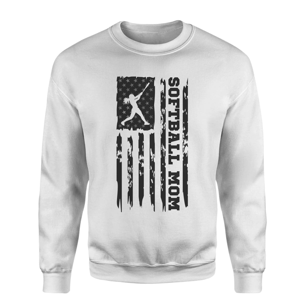Softball Mom Vertical Flag on a Sweatshirt with a Black Graphic