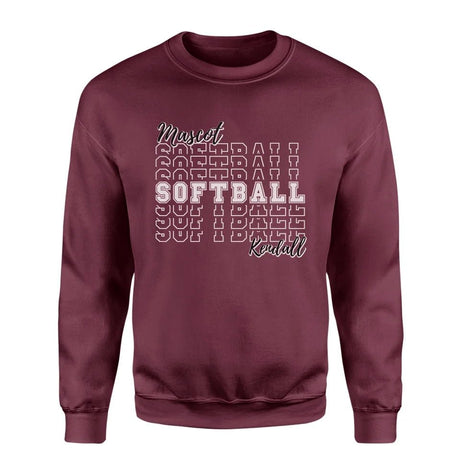 Custom Softball on a Sweatshirt With Mascot and Softball Player Name on a Sweatshirt