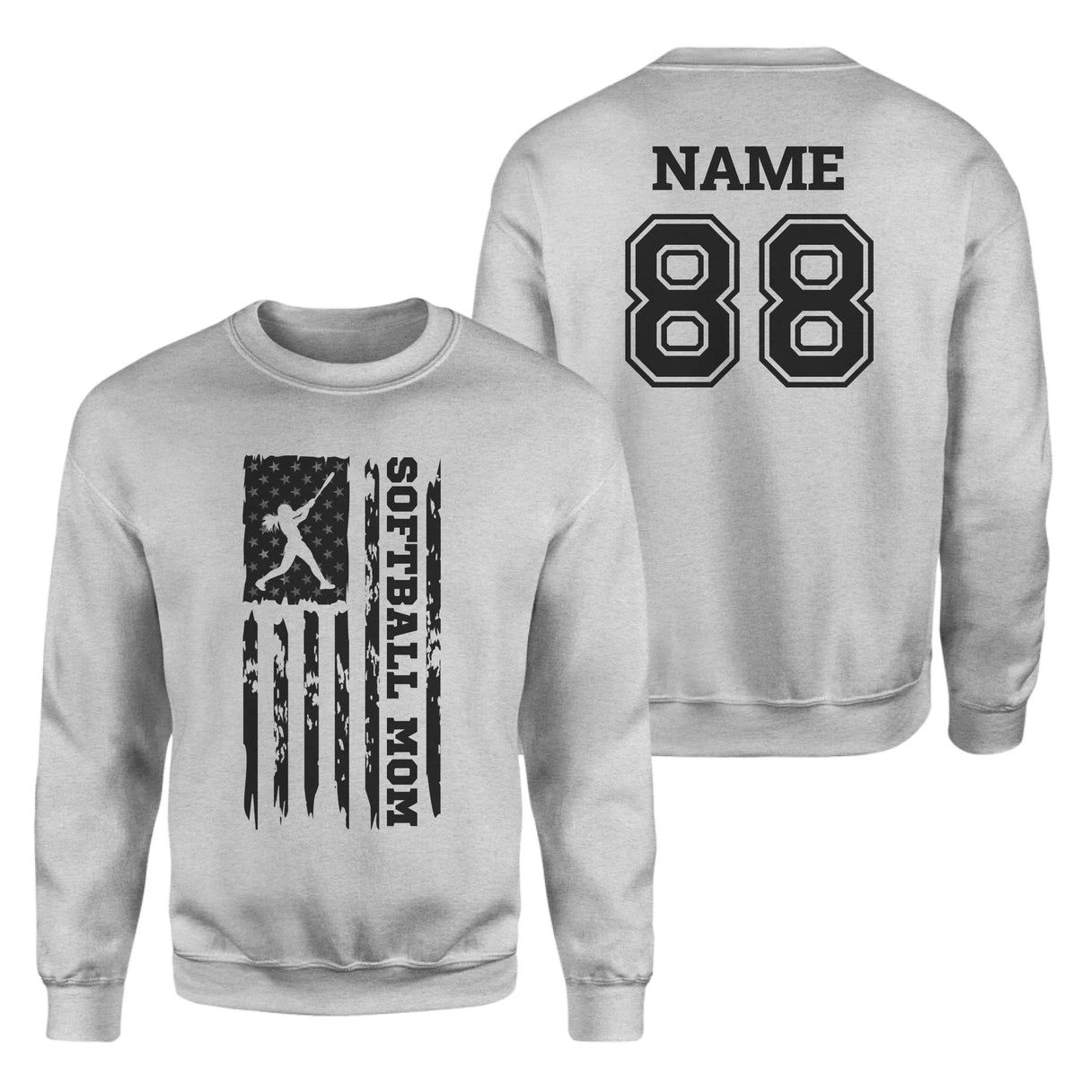 Softball Mom Vertical Flag With Softball Player Name on a Sweatshirt with a Black Graphic