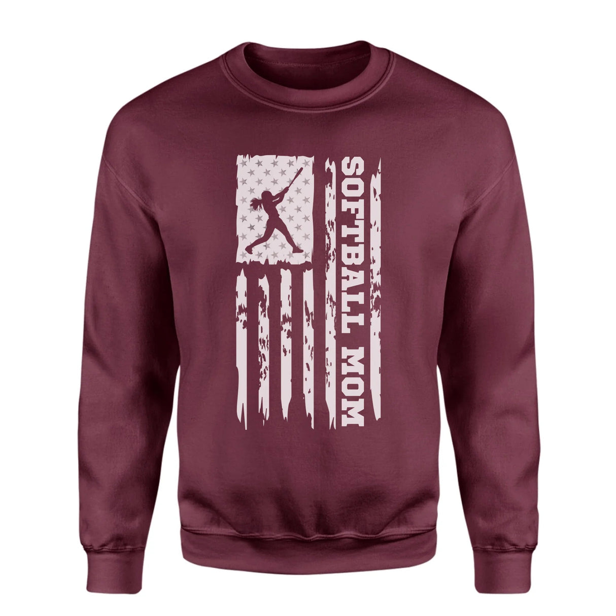 Softball Mom Vertical Flag on a Sweatshirt with a White Graphic