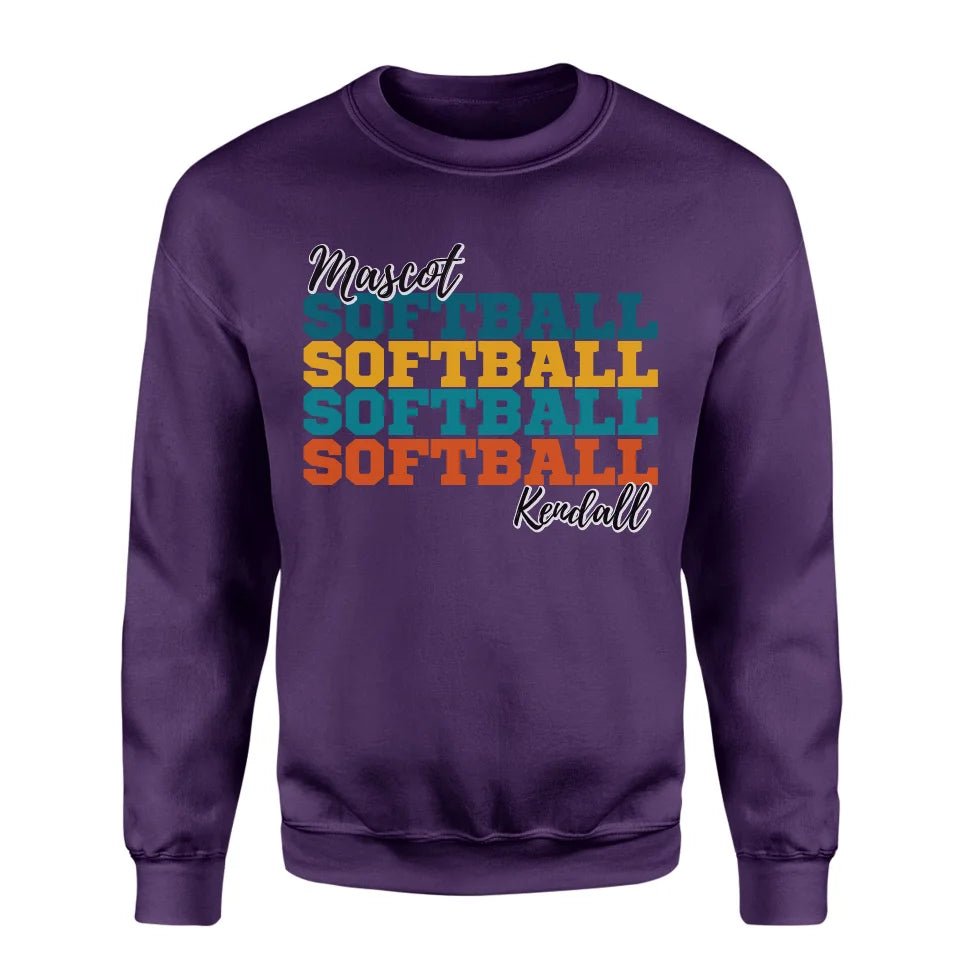 Personalized Softball Softball Softball on a Sweatshirt With Mascot and Softball Player Name on a Sweatshirt