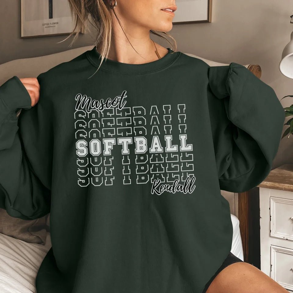 Custom Softball on a Sweatshirt With Mascot and Softball Player Name on a Sweatshirt