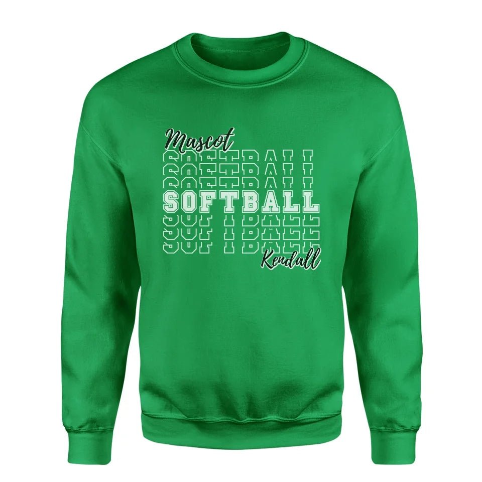 Custom Softball on a Sweatshirt With Mascot and Softball Player Name on a Sweatshirt